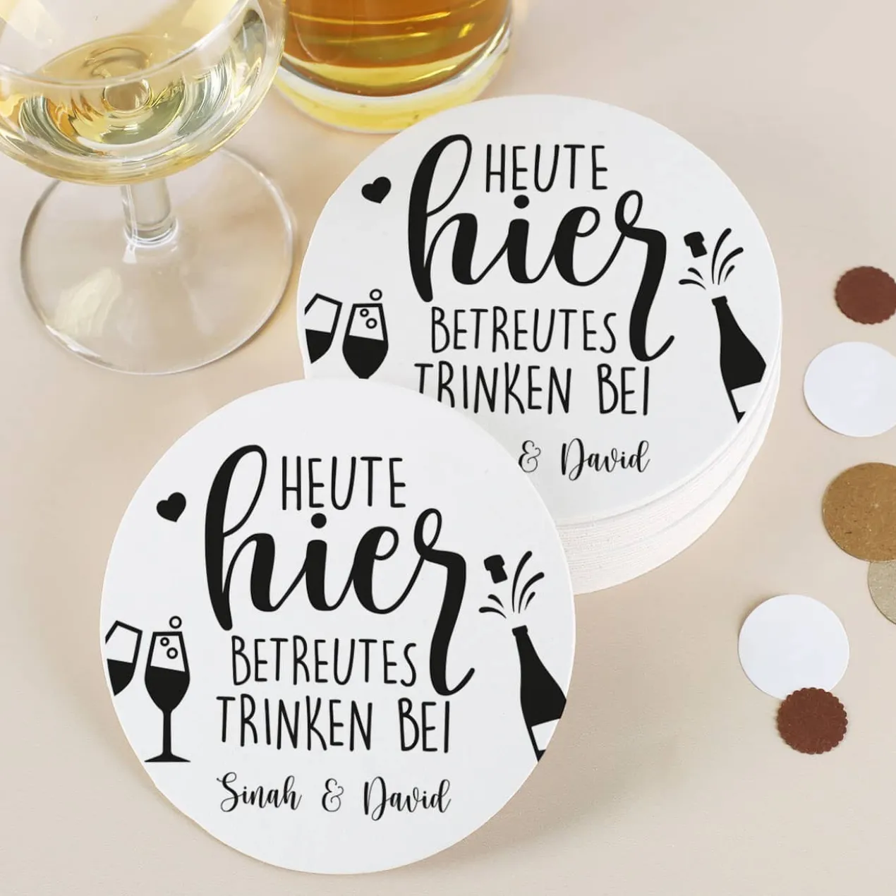 Heute hier betreutes Trinken - 30 runde Untersetzer mit Namen
