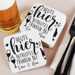 Heute hier betreutes Trinken! - 30 bedruckte Untersetzer aus Pappe mit Namen