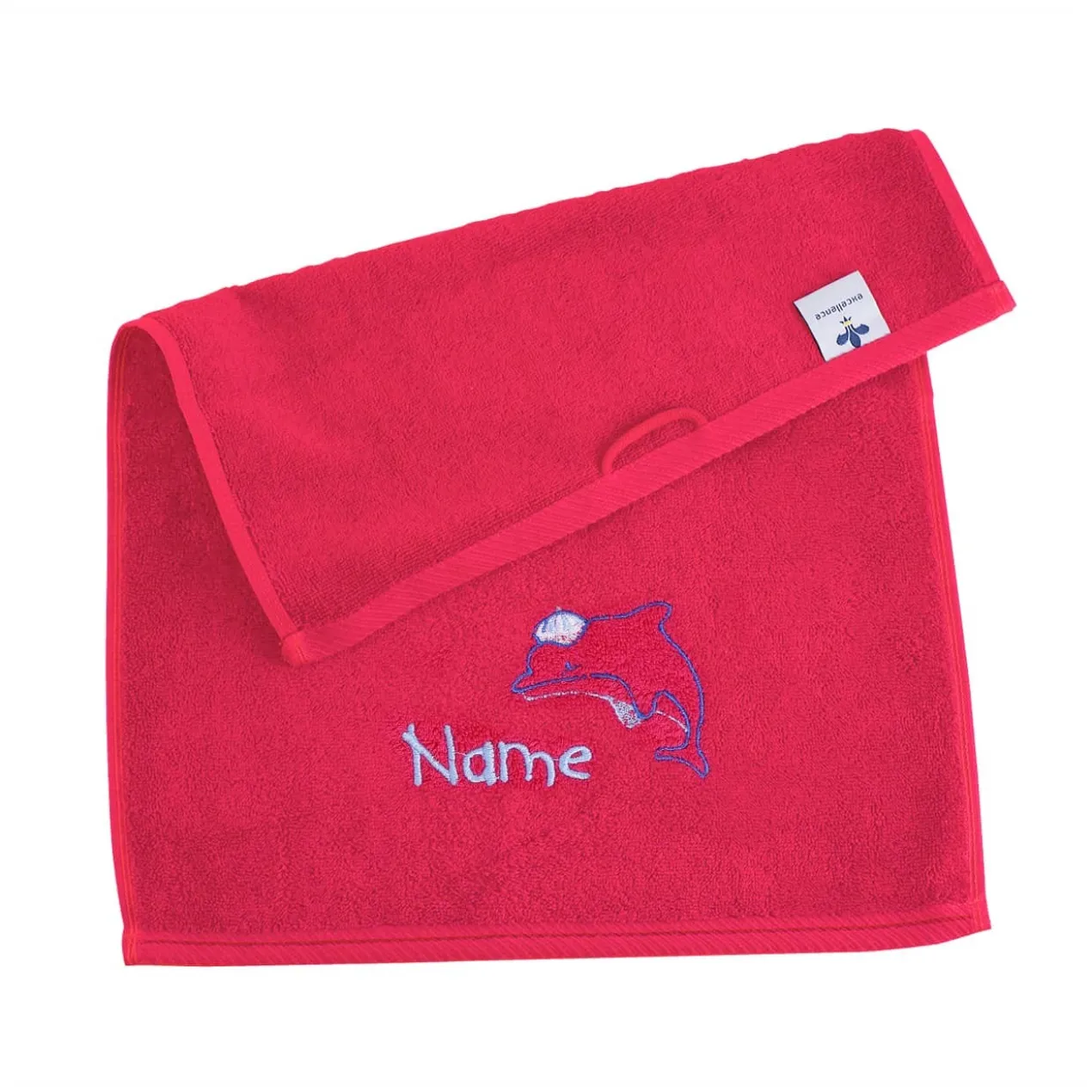 Himbeerfarbenes Handtuch mit Delfin und Name in 3 Größen
