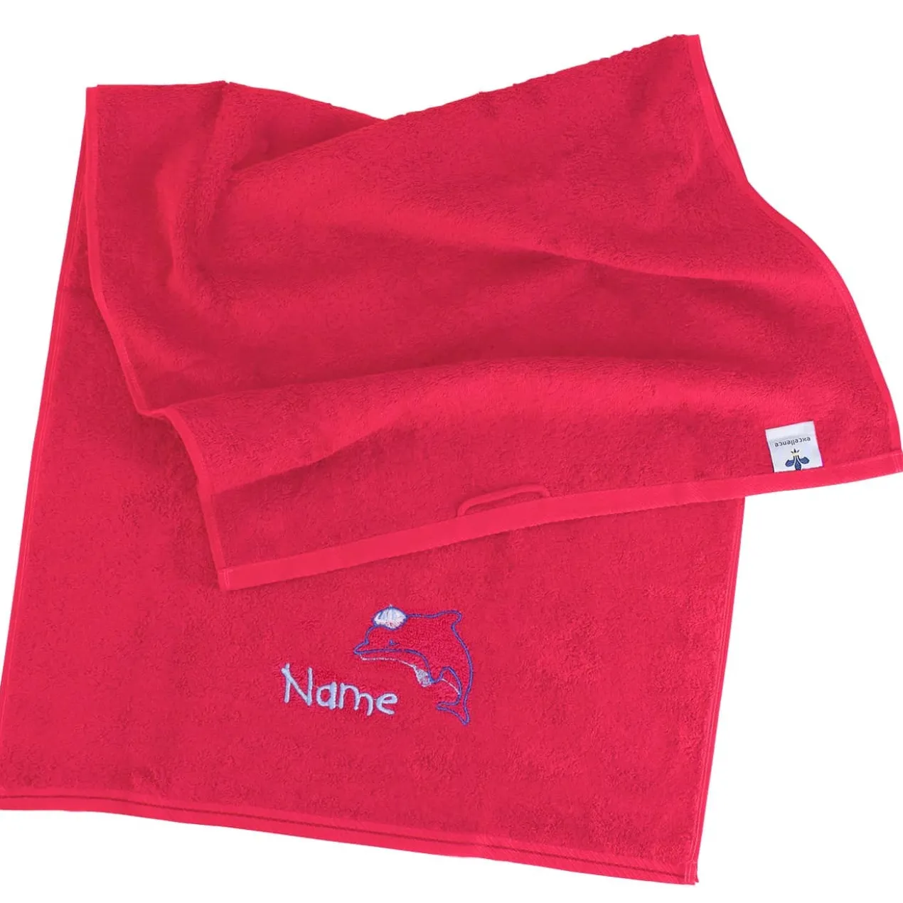 Himbeerfarbenes Handtuch mit Delfin und Name in 3 Größen