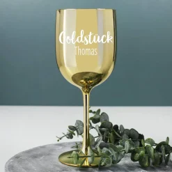 Hochglänzender Trinkkelch - Goldstück mit Wunschname