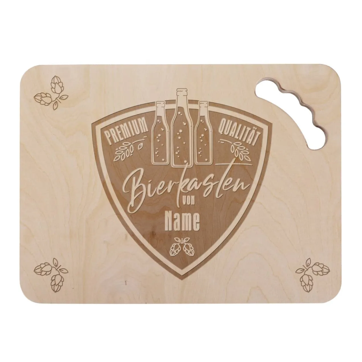 hochwertiger Bierkastendeckel aus Holz mit Wappen und persönlicher Gravur