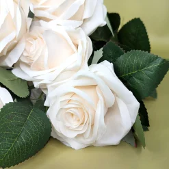 Hochwertiger Kunstblumenstrauß Rosen – Rosa Dijon | Cremeweiß | 10 Seidenblumen | 42 cm