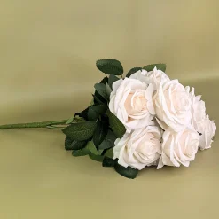 Hochwertiger Kunstblumenstrauß Rosen – Rosa Dijon | Cremeweiß | 10 Seidenblumen | 42 cm