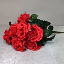 Hochwertiger Kunstblumenstrauß Rosen – Rosa Dijon | Rot | 10 Seidenblumen | 42 cm