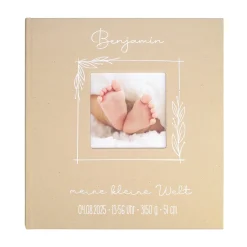 Hochwertiges Babyalbum, personalisiert und handgearbeitet | Fotobuch Geschenk zur Geburt