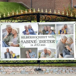 Hochzeitsbanner mit 8 Fotos und Ihren Wunschtexten - Eukalyptusmotiv