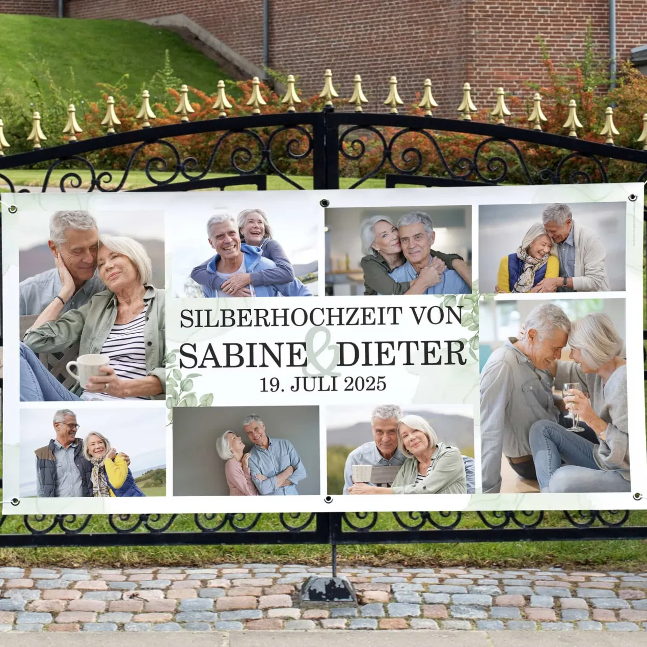 Hochzeitsbanner mit 8 Fotos und Ihren Wunschtexten - Eukalyptusmotiv