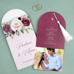 Hochzeitseinladung als Ziehkarte personalisiert mit Foto, Namen & Text | Effektkarte mit Quaste