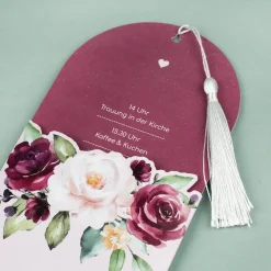 Hochzeitseinladung als Ziehkarte personalisiert mit Foto, Namen & Text | Effektkarte mit Quaste