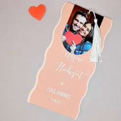 Hochzeitseinladung - Kartentrio mit Wellenrand - verschiedene Farben wählbar