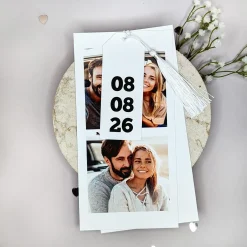 Hochzeitseinladung - modernes Kartentrio mit weißer Kordel