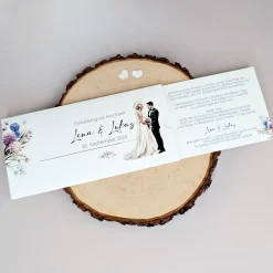 Hochzeitseinladung - Ziehkarte mit Brautpaar