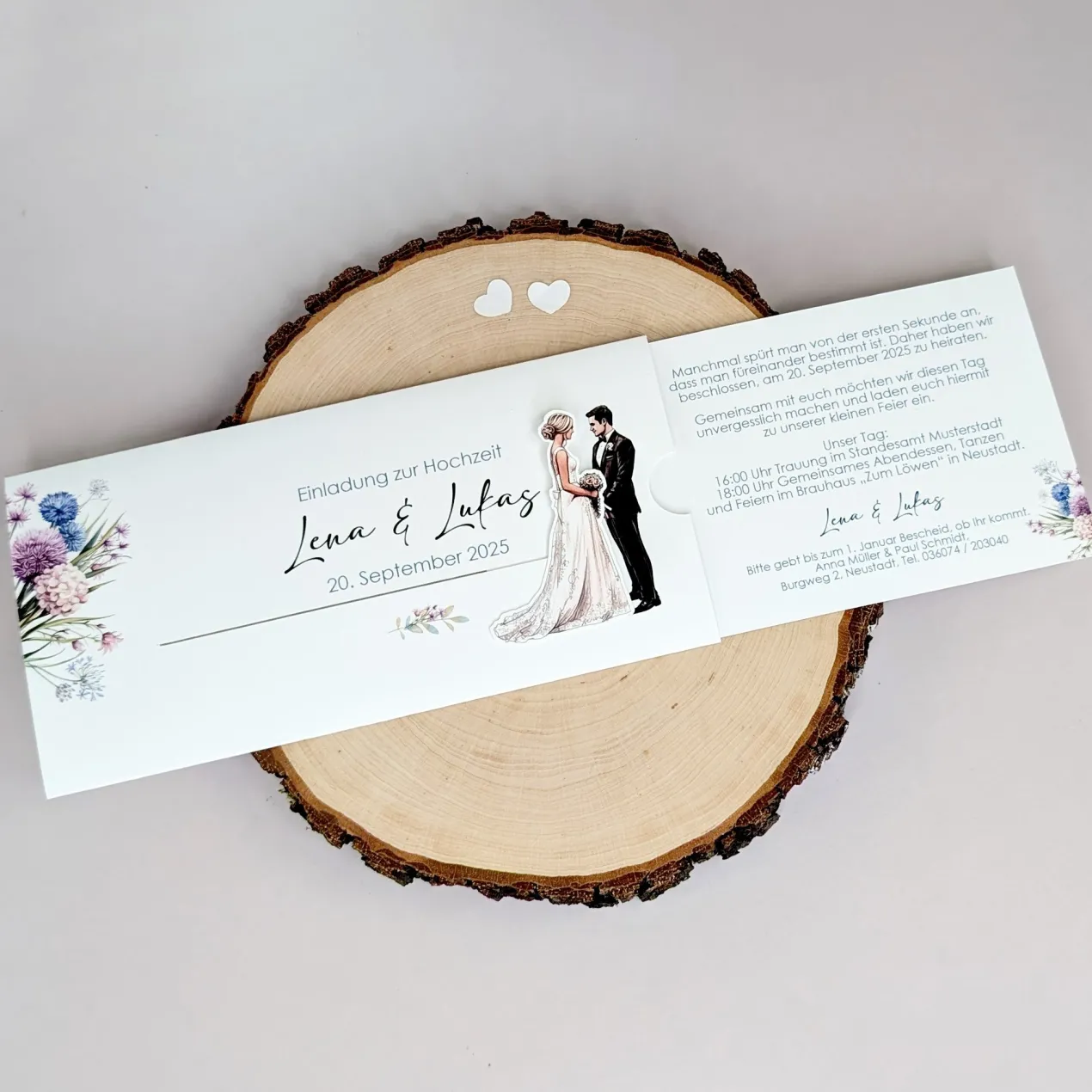 Hochzeitseinladung - Ziehkarte mit Brautpaar