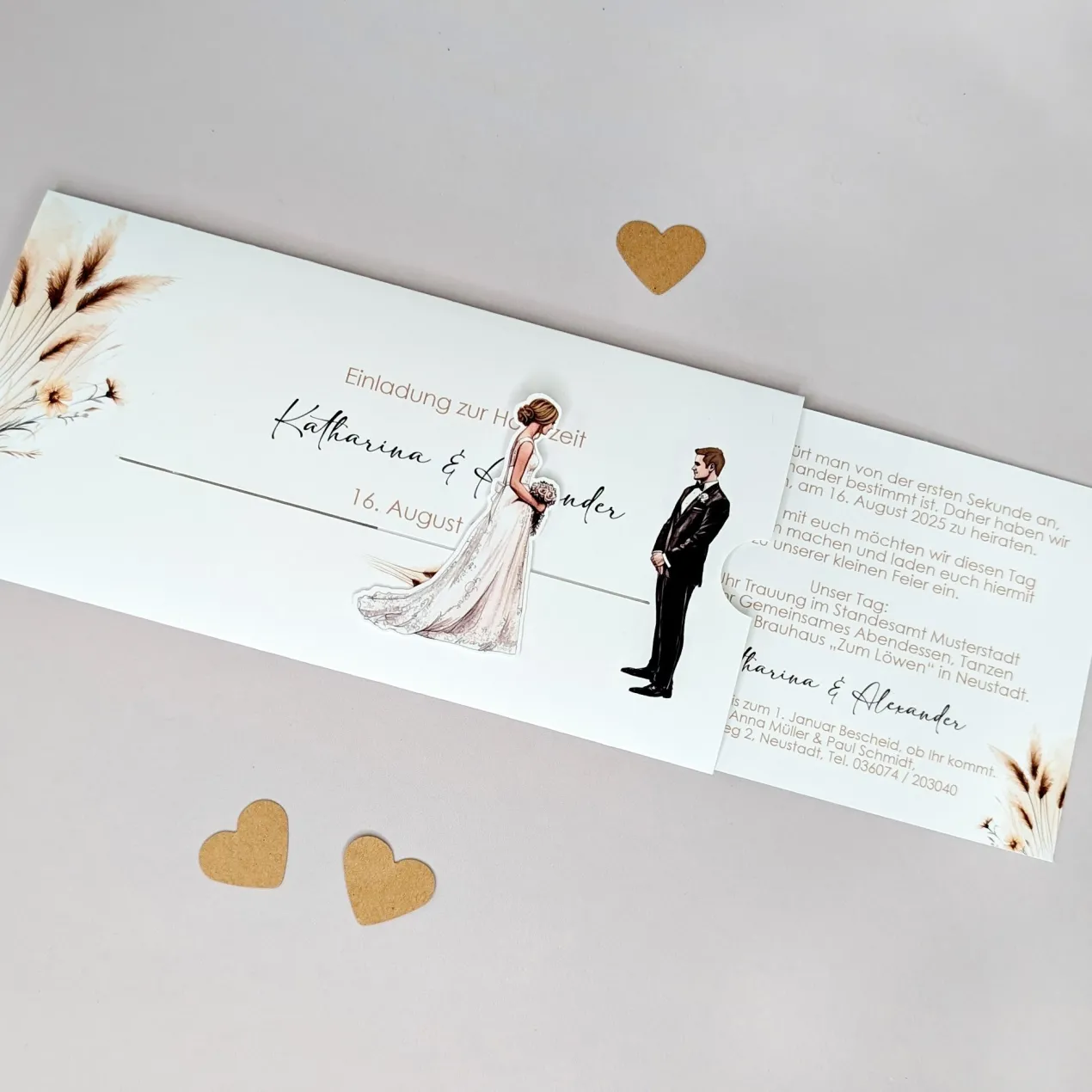 Hochzeitseinladung - Ziehkarte mit Brautpaar