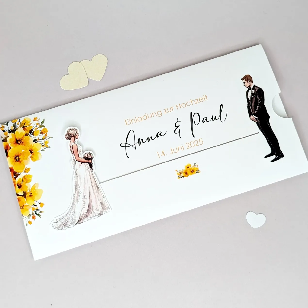 Hochzeitseinladung - Ziehkarte mit Brautpaar