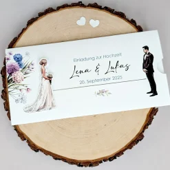 Hochzeitseinladung - Ziehkarte mit Brautpaar