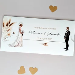 Hochzeitseinladung - Ziehkarte mit Brautpaar