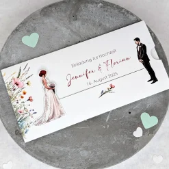 Hochzeitseinladung - Ziehkarte mit Brautpaar
