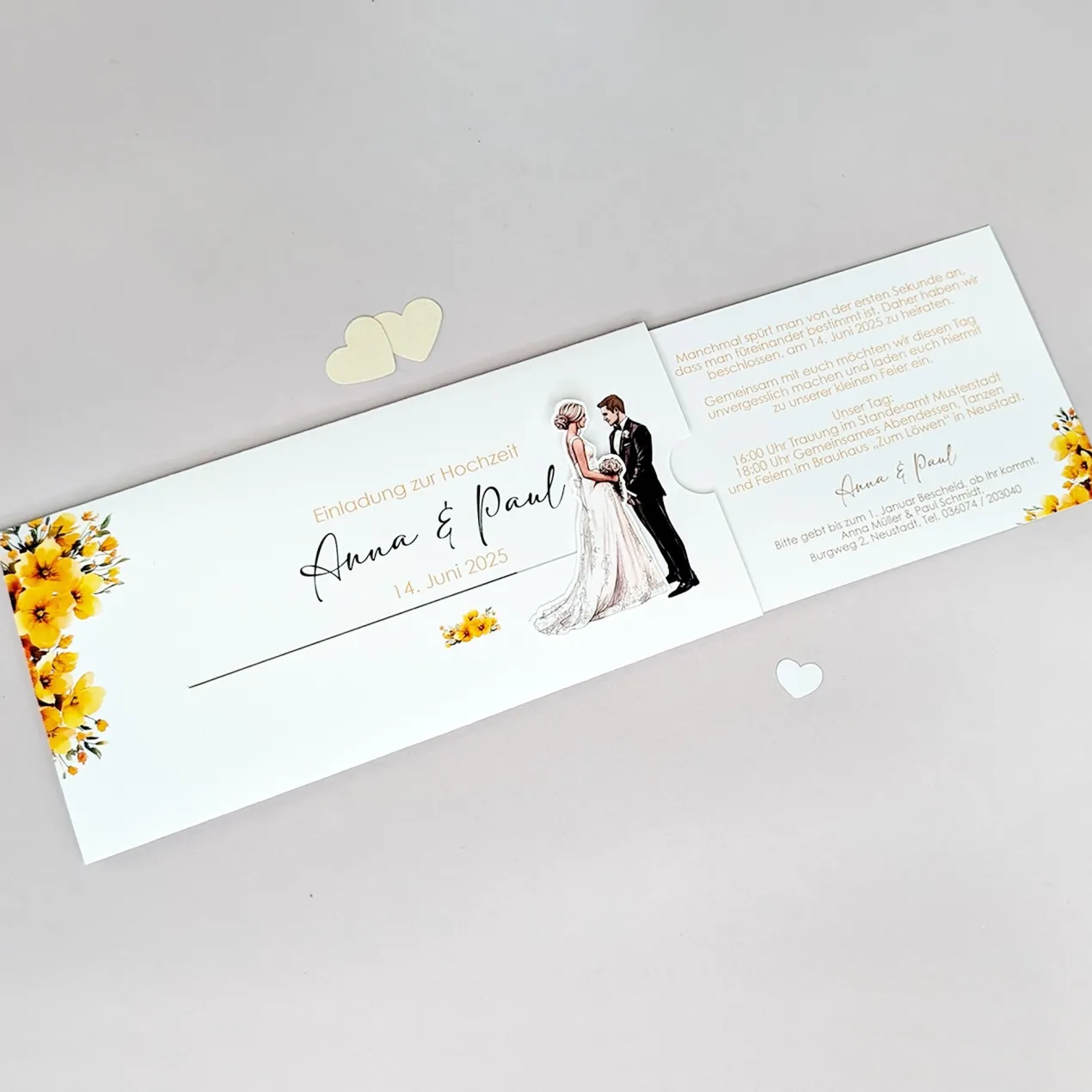 Hochzeitseinladung - Ziehkarte mit Brautpaar