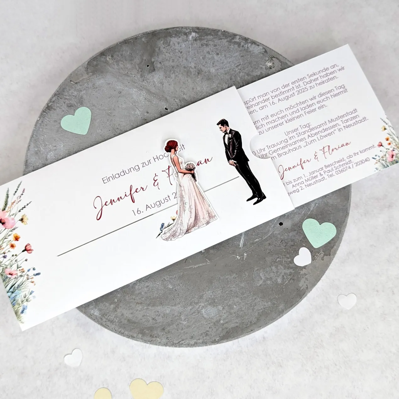 Hochzeitseinladung - Ziehkarte mit Brautpaar