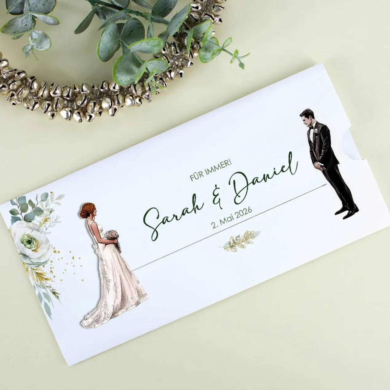 Hochzeitseinladung - Ziehkarte mit Brautpaar