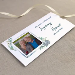 Hochzeitseinladung - Ziehkarte mit zwei Fotos zur Diamantenen Hochzeit mit Wunschdaten