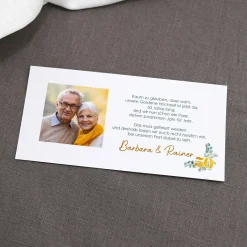 Hochzeitseinladung - Ziehkarte mit zwei Fotos zur Goldhochzeit mit Wunschdaten