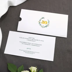 Hochzeitseinladung - Ziehkarte mit zwei Fotos zur Goldhochzeit mit Wunschdaten