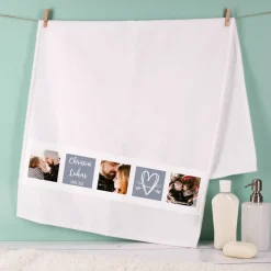 Hochzeitsgeschenk - Handtuch mit Fotos, Herz, Namen und Wunschtext