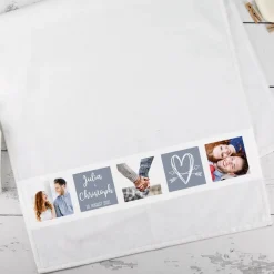 Hochzeitsgeschenk - Handtuch mit Fotos, Herz, Namen und Wunschtext