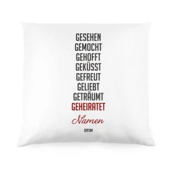 Hochzeitsgeschenk - Kissen mit kurzer Lovestory, Namen und Datum