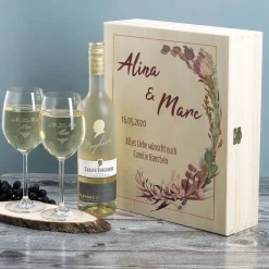 Hochzeitsgeschenk Maybach Weißwein mit Gläsern und Box