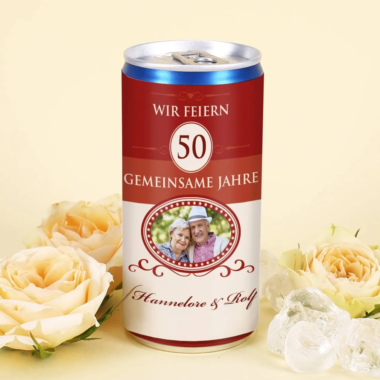 Hochzeitsjubiläums - City Secco in der Dose mit Jubiläum, Wunschnamen und Foto