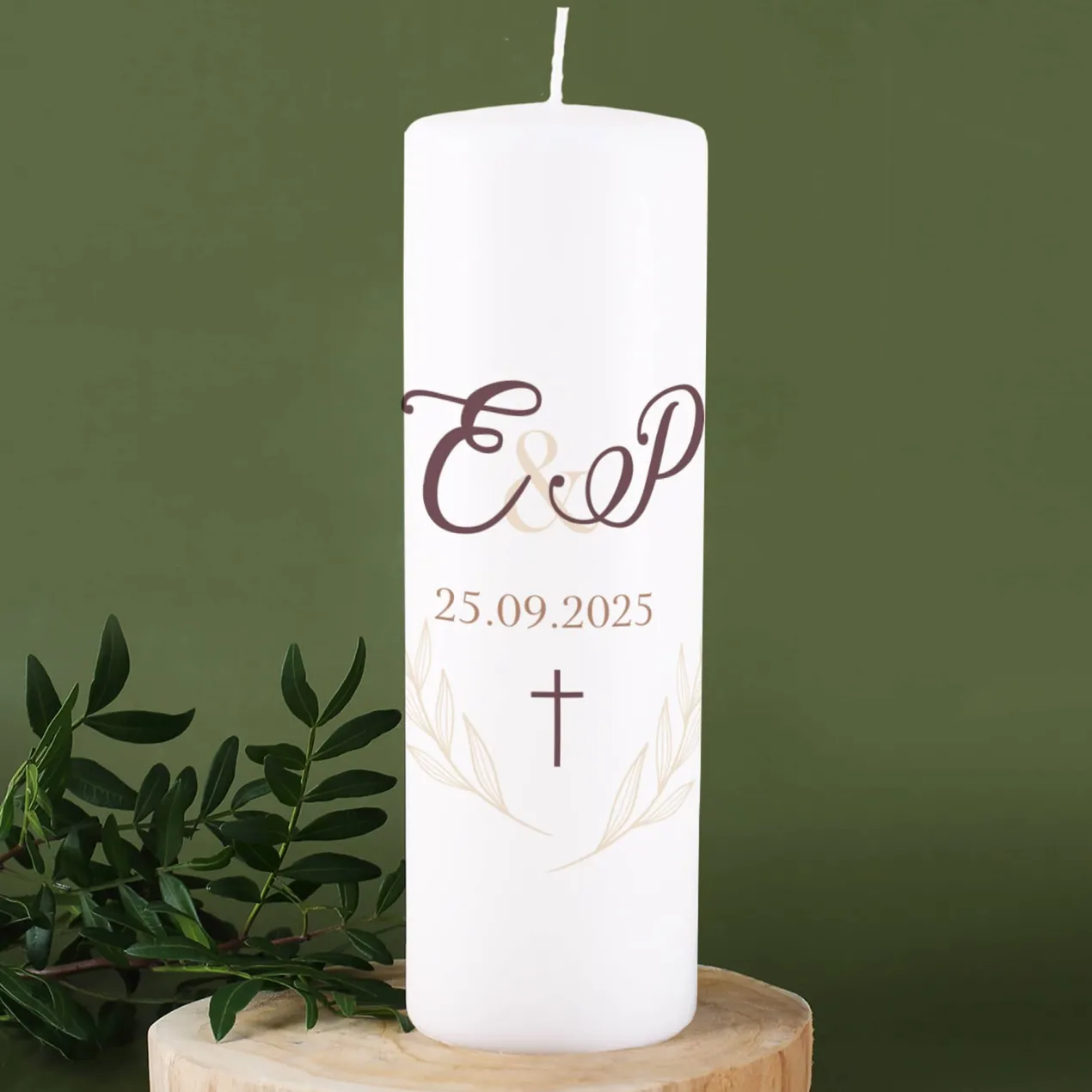 Hochzeitskerze mit Initialen und dezentem Motiv