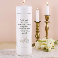 Hochzeitskerze mit Rosenmotiv und Personalisierung