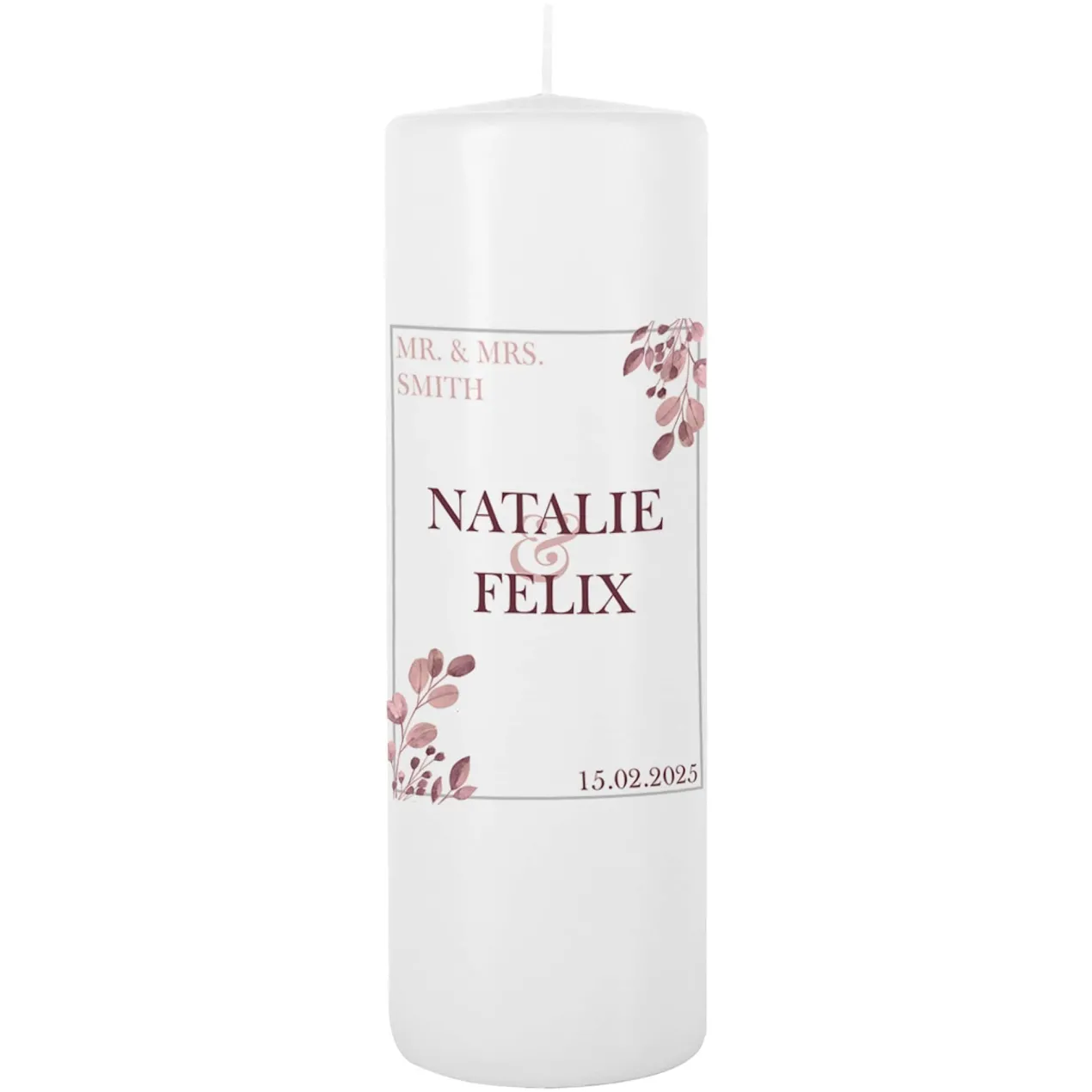 Hochzeitskerze - rosa Blätterranken - Personalisierung