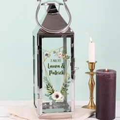 Hochzeitslaterne mit Blüten und Wunschtext