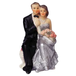 Hochzeitspaar Braut & Bräutigam mit Fliege zur Silberhochzeit | Hochzeitstorten Topper & Dekofigur