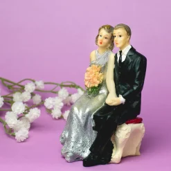 Hochzeitspaar Braut & Bräutigam mit Schlips zur Silberhochzeit | Dekofigur & Hochzeitstorten Topper