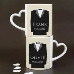 Hochzeitstassen für Bräutigam und Bräutigam mit Namen und Datum