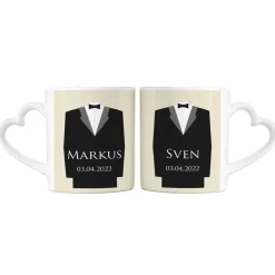 Hochzeitstassen für Bräutigam und Bräutigam mit Namen und Datum
