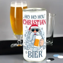 HO HO HOL mir mal ein Bier - Bierdose mit Namensaufdruck und coolem Santa