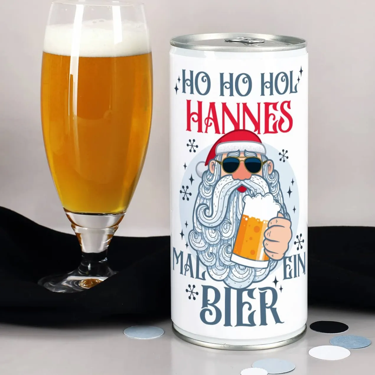HO HO HOL mir mal ein Bier - Bierdose mit Namensaufdruck und coolem Santa