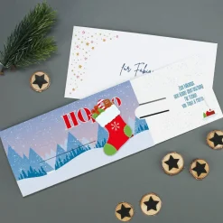 Ho Ho Ho - Ziehkarte mit Socke - für Ihr Geldgeschenk zu Nikolaus & Weihnachten