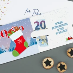 Ho Ho Ho - Ziehkarte mit Socke - für Ihr Geldgeschenk zu Nikolaus & Weihnachten