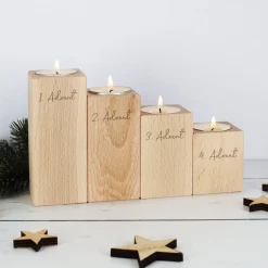 Holz-Adventskranz aus vier Teelichthaltern mit Gravur