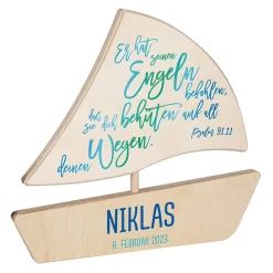 Holzboot - Er hat seinen Engeln befohlen - mit Name und Datum
