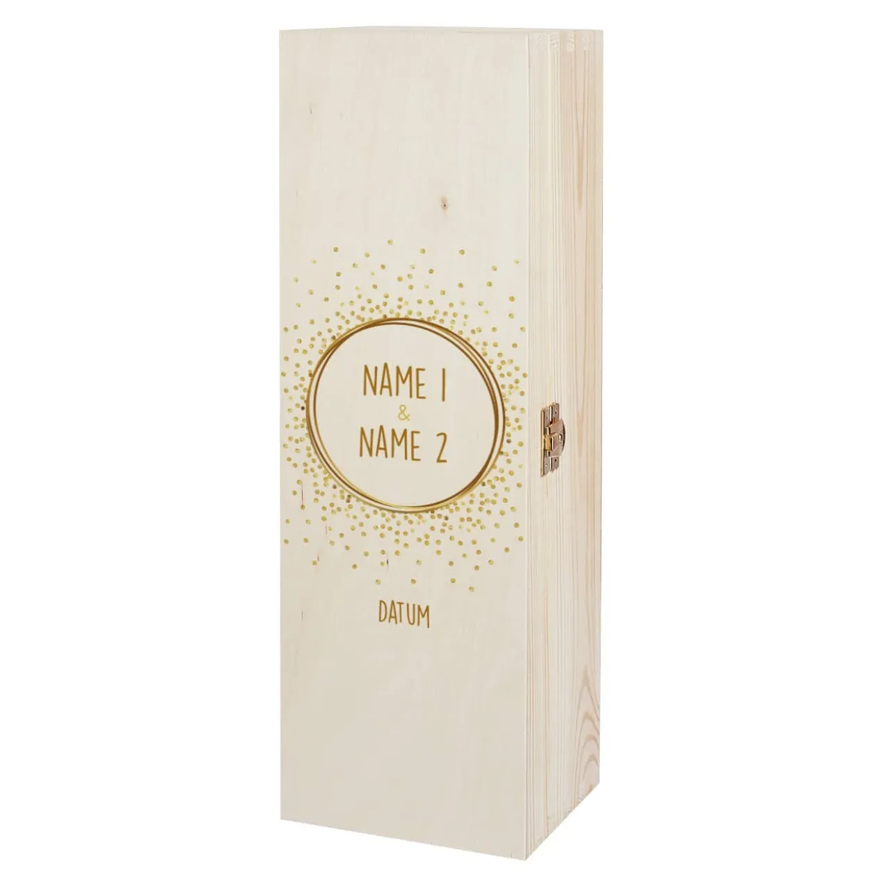Holzbox für Weinflaschen oder Ihre Hochzeitskerze mit Namen und Datum bedruckt