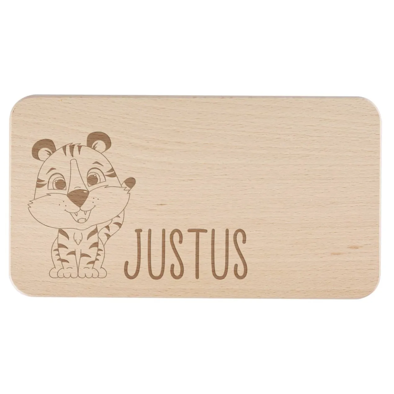 Holzbrettchen mit Tigermotiv und Name